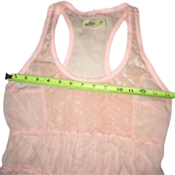 Hollister Top Pink Sheer Floral Lace Trim Sheer Tiered Racerback Tank Size XS - Picture 6 of 16